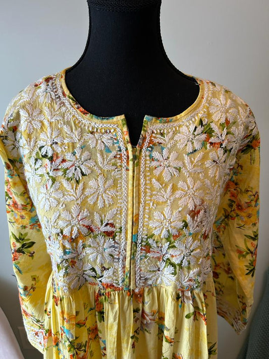 Yellow Mul Print Gown