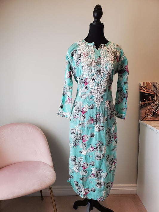 Soft Teal Mulmul Kurti